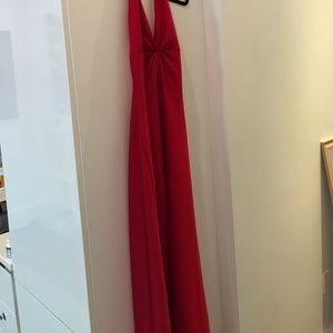 Red halter evening gown
