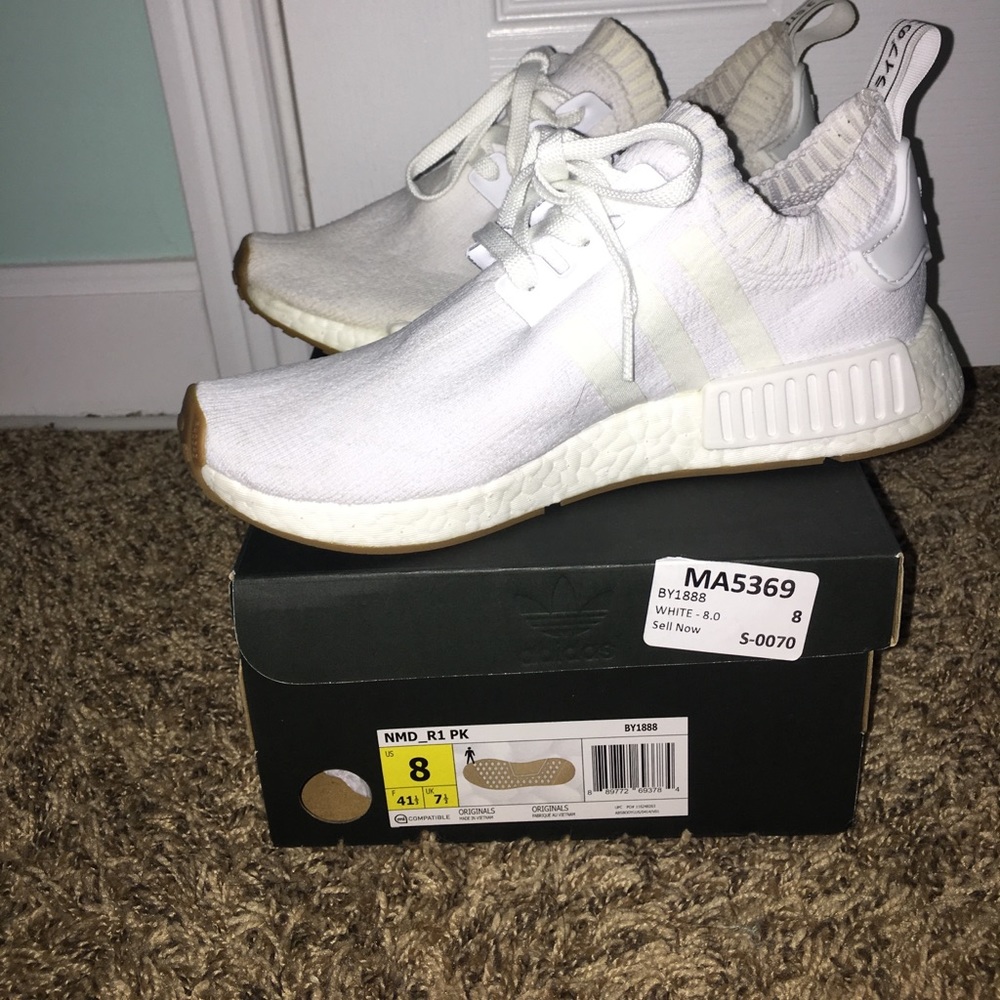 Adidas white NMD with gum bottoms