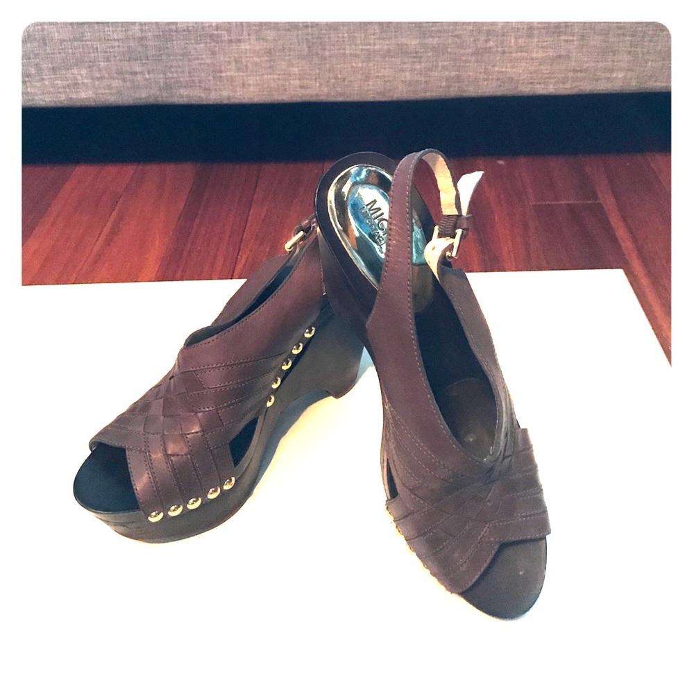 MICHAEL by MICHAEL KORS Brown Peep-Toe Wedge Heels