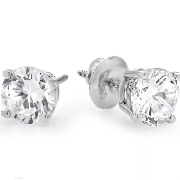 .75CT Diamond 14K White Gold Screwback Studs - Picture 3 of 4