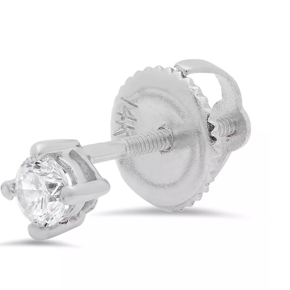 .75CT Diamond 14K White Gold Screwback Studs - Picture 4 of 4