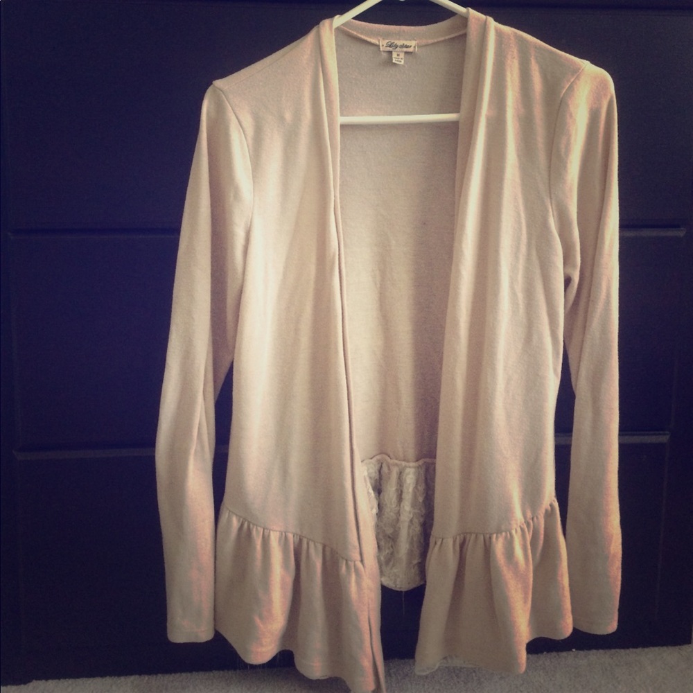 Long sleeve open cardigan with lace detail