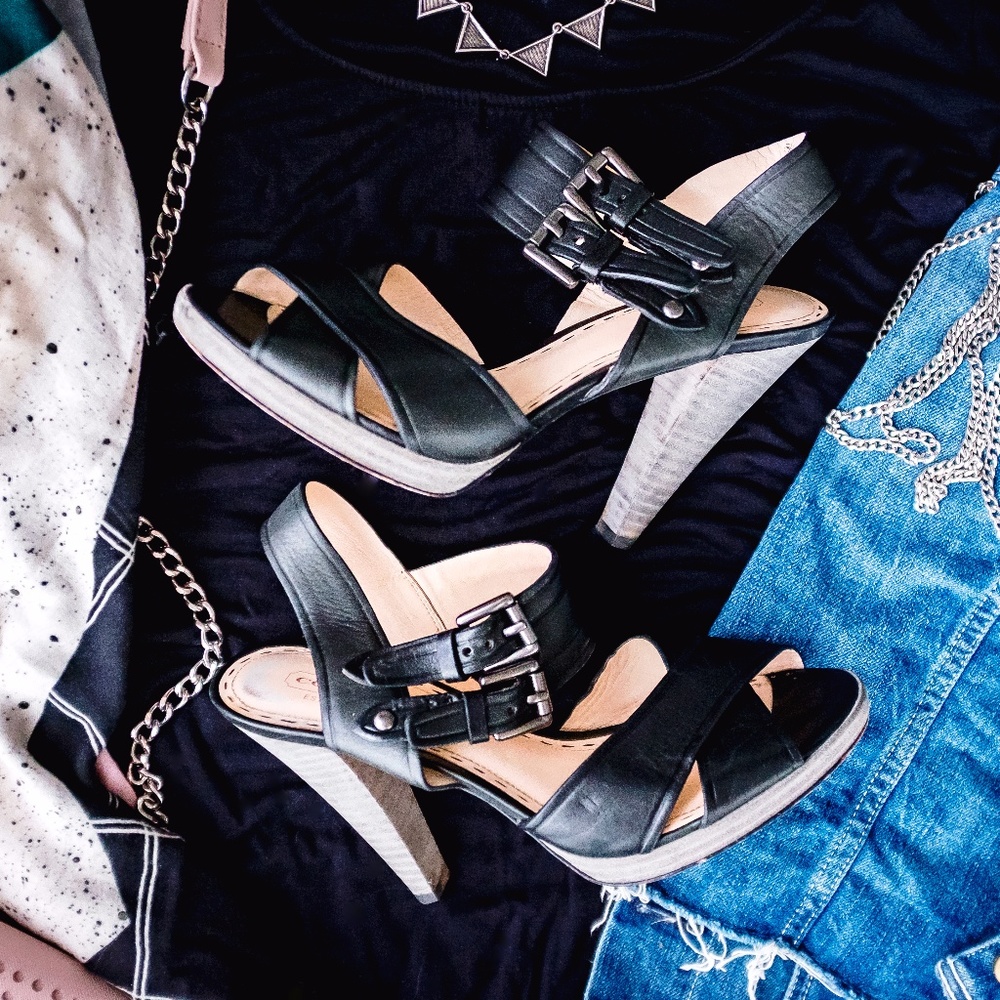 Black Leather Coach High Heels