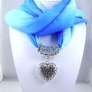 NEW Chiffon Heart Charm Blue Scarf Ring Pendant