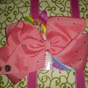 Jojo siwa bow peach color with silver rhinestones