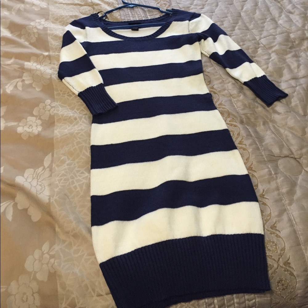 Small navy and white striped sweater dress