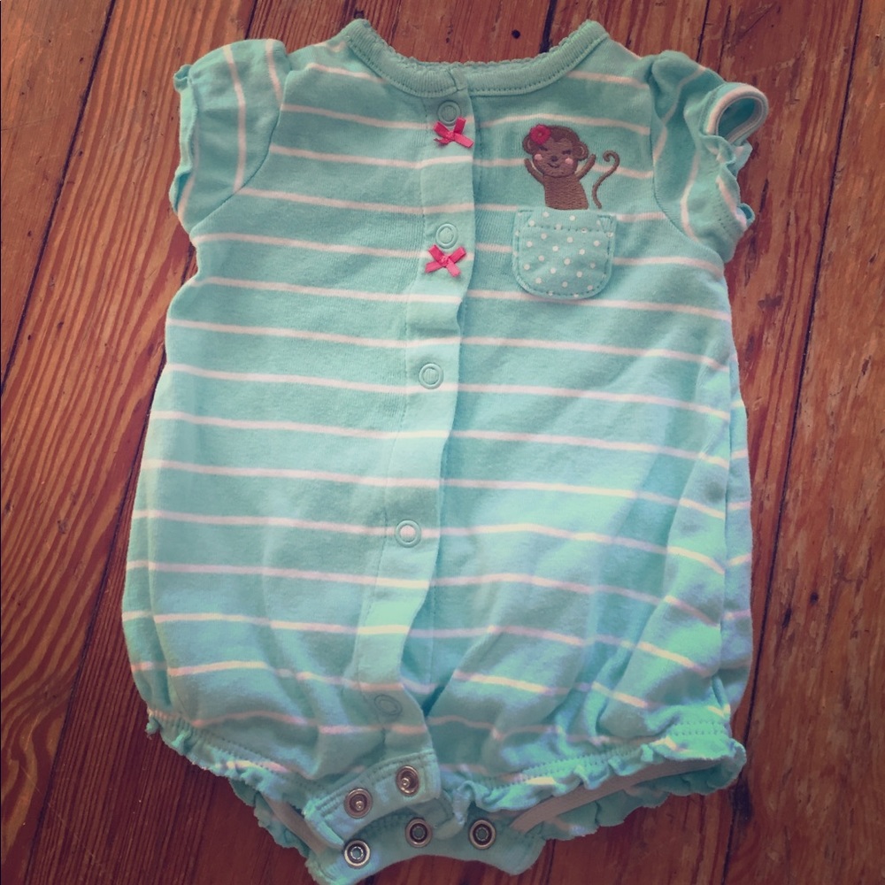 Green and white monkey newborn romper