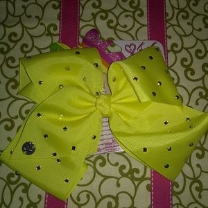 Jojo siwa bow bright yellow with silver rhinestone
