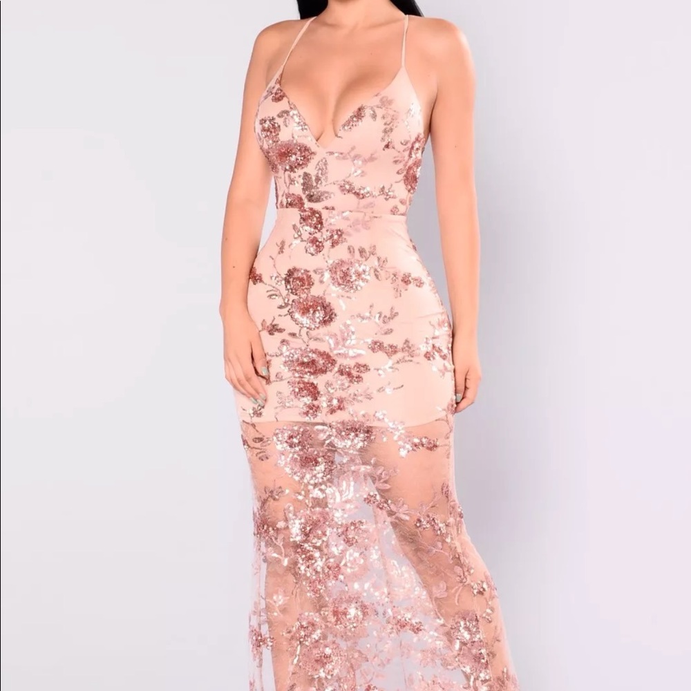 Fashion nova sexy sequin rose gold dress