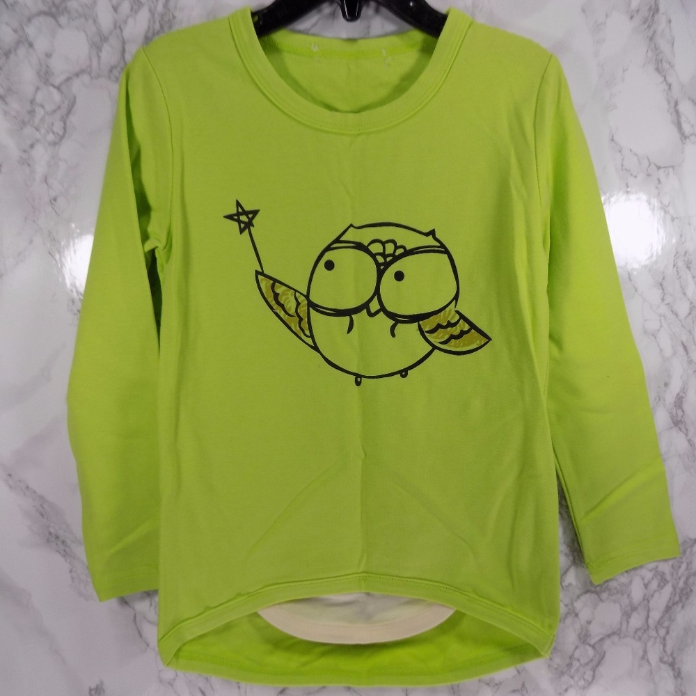 Green Owl long sleeve top. kids.  :)