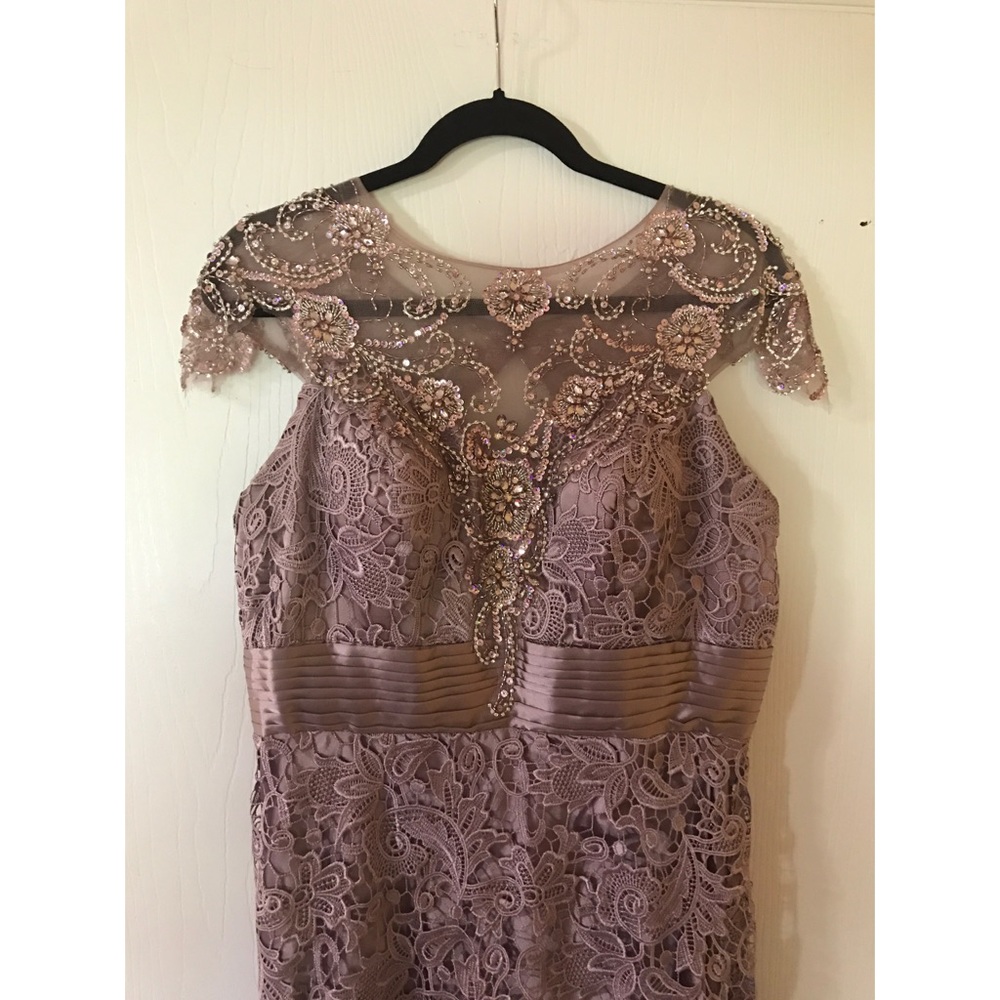 Cap sleeve beaded evening gown