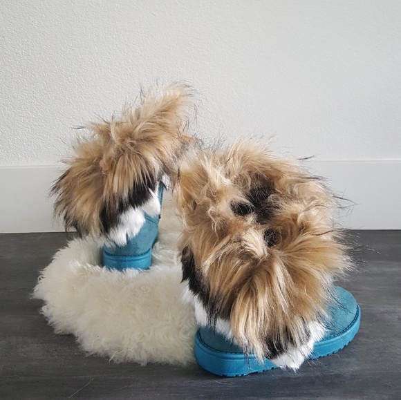 Blue Suede Fur Detailed Winter Boots - Picture 3 of 4