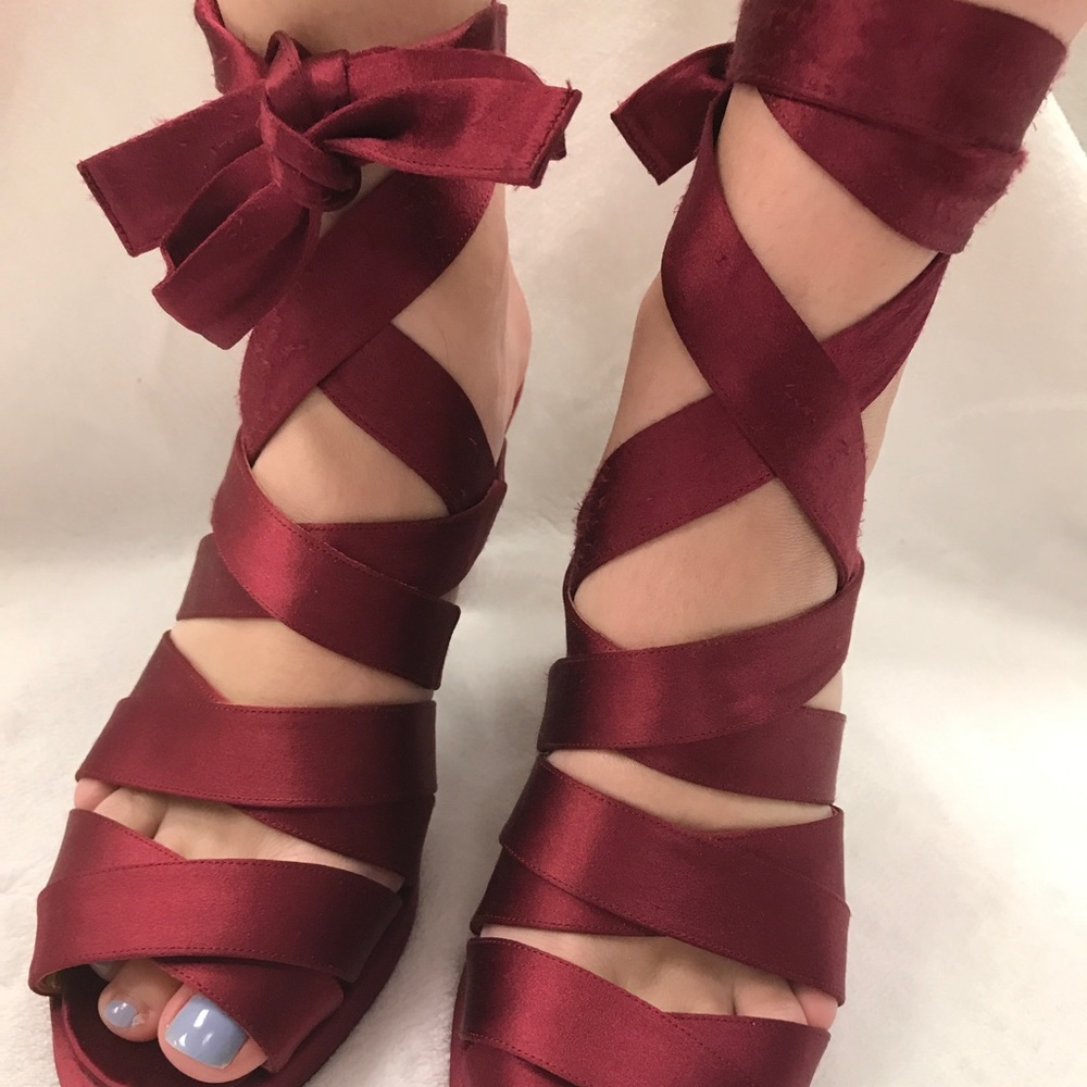 Fendi Dark Cardinal/Crimson Satin Peep Toe Heels