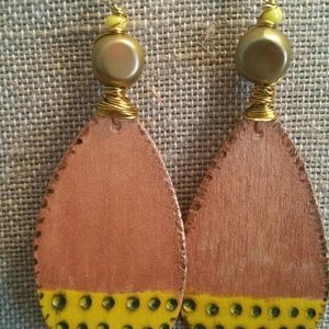 Gold and Yellow Dangle Earrings.
