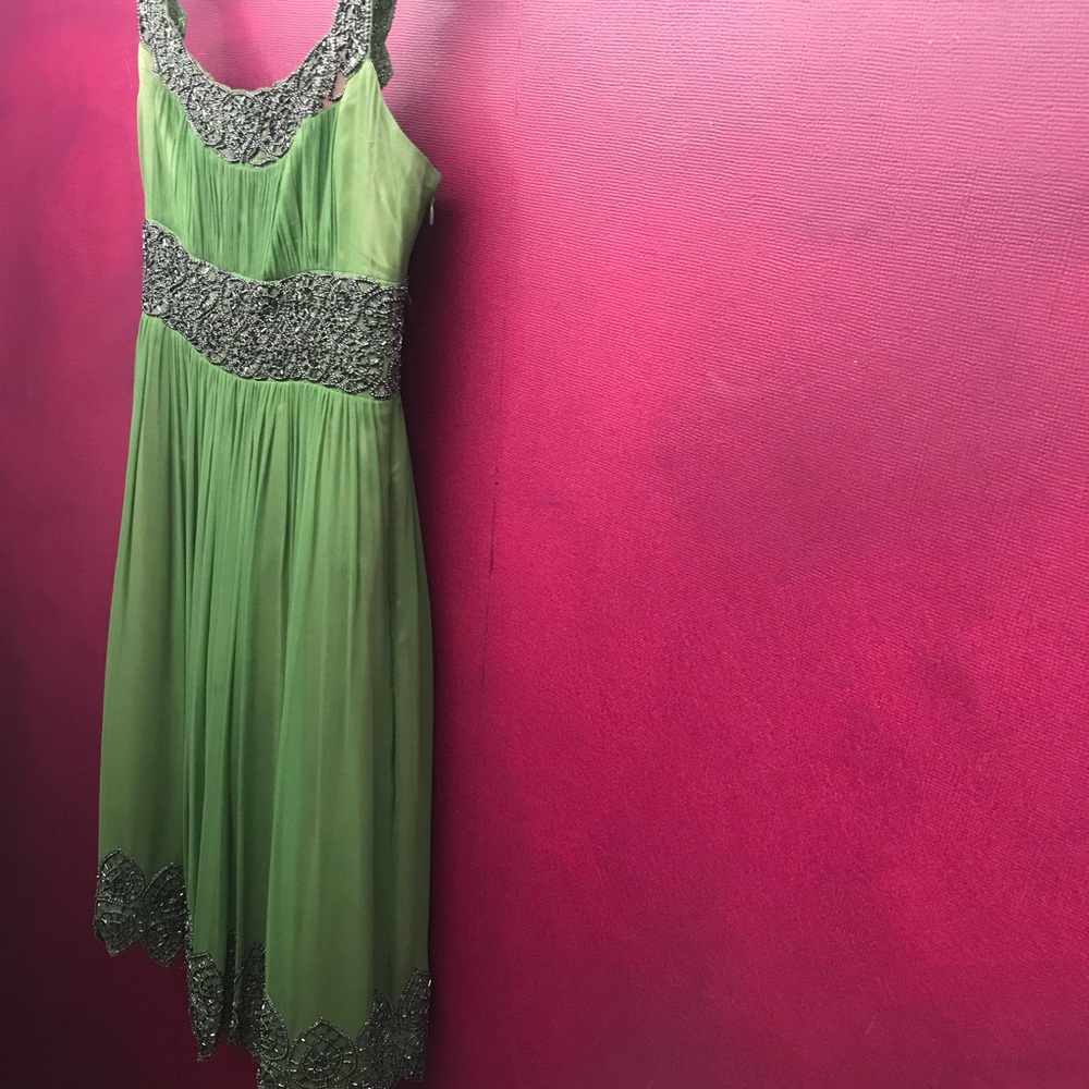 Adrianna Papell Sage Green Beaded Cocktail Dress