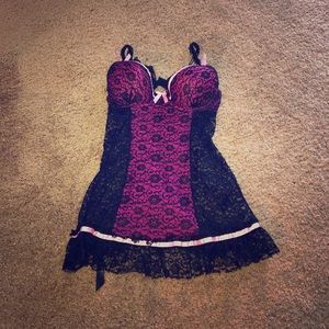 VS Black and Pink Bustier with black skirted lace