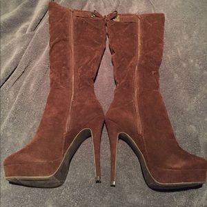 Tall brown suede boots
