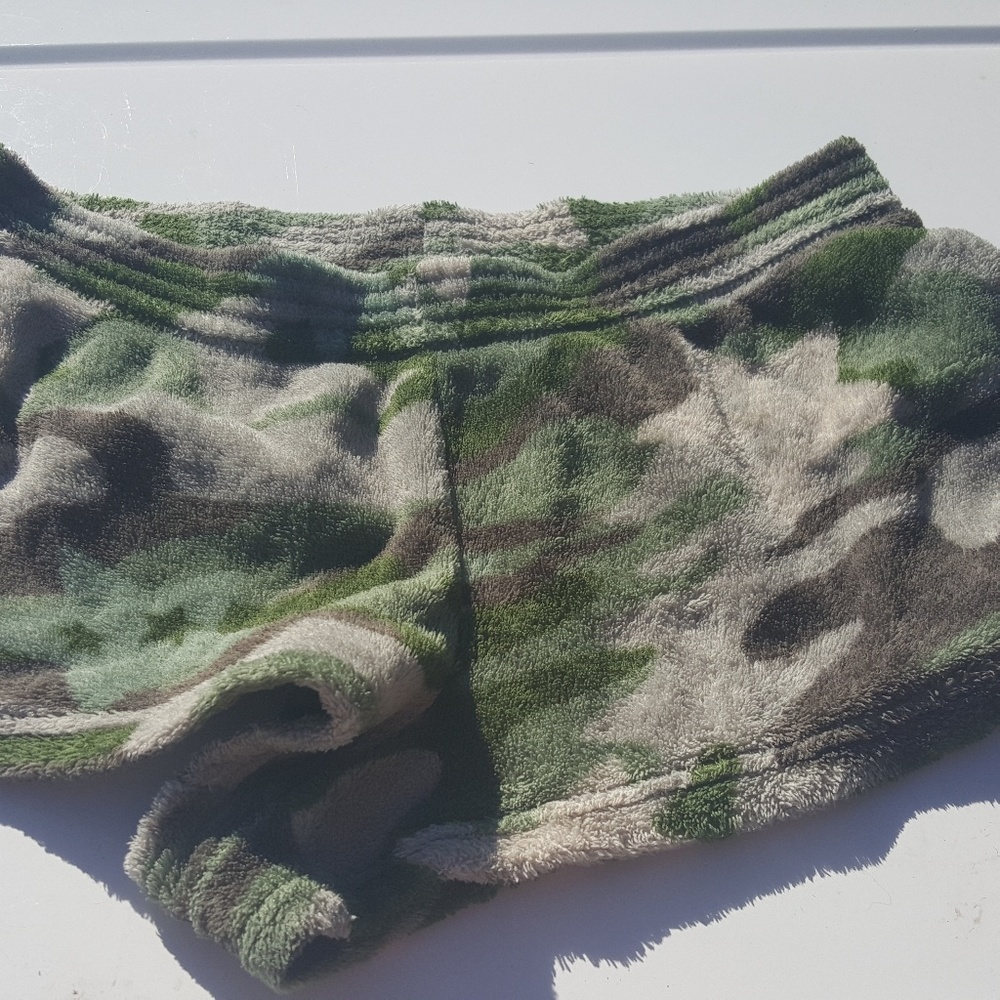 Camoflauge fleece pajama shorts.