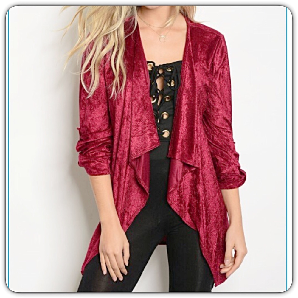 🖤BFSALE Wine Crushed Velvet Cardigan Blazer Small - Picture 5 of 5