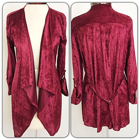 🖤BFSALE Wine Crushed Velvet Cardigan Blazer Small - Picture 2 of 5