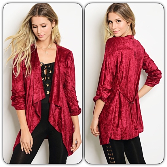 🖤BFSALE Wine Crushed Velvet Cardigan Blazer Small - Picture 4 of 5