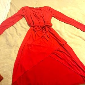 1X Red Wrap Around dress with built in belt