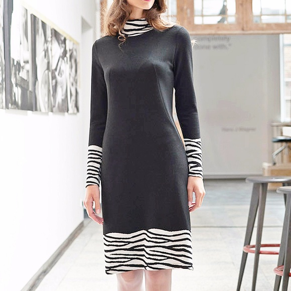 WEAR TO WORK MOCK NECK DRESS BLACK MADE IN EUROPE - Picture 2 of 6