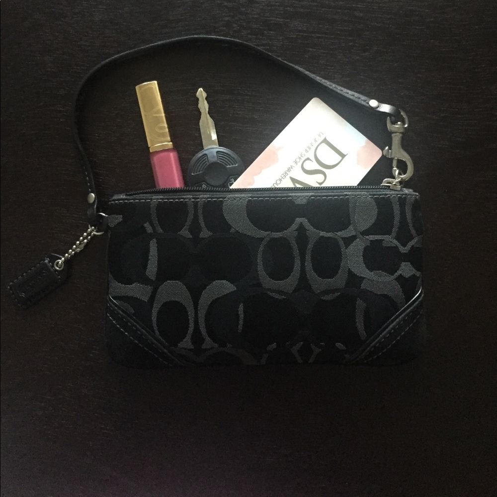 Coach black and grey signature wristlet