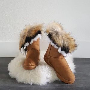 Camel Suede Fur Detailed Winter Boots