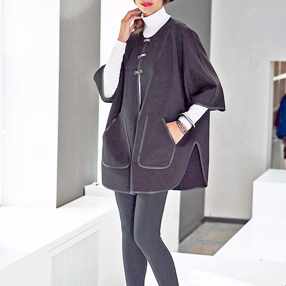 FALL JACKET KIMONO SLEEVES BLACK WITH POCKETS MADE IN EUROPE XL