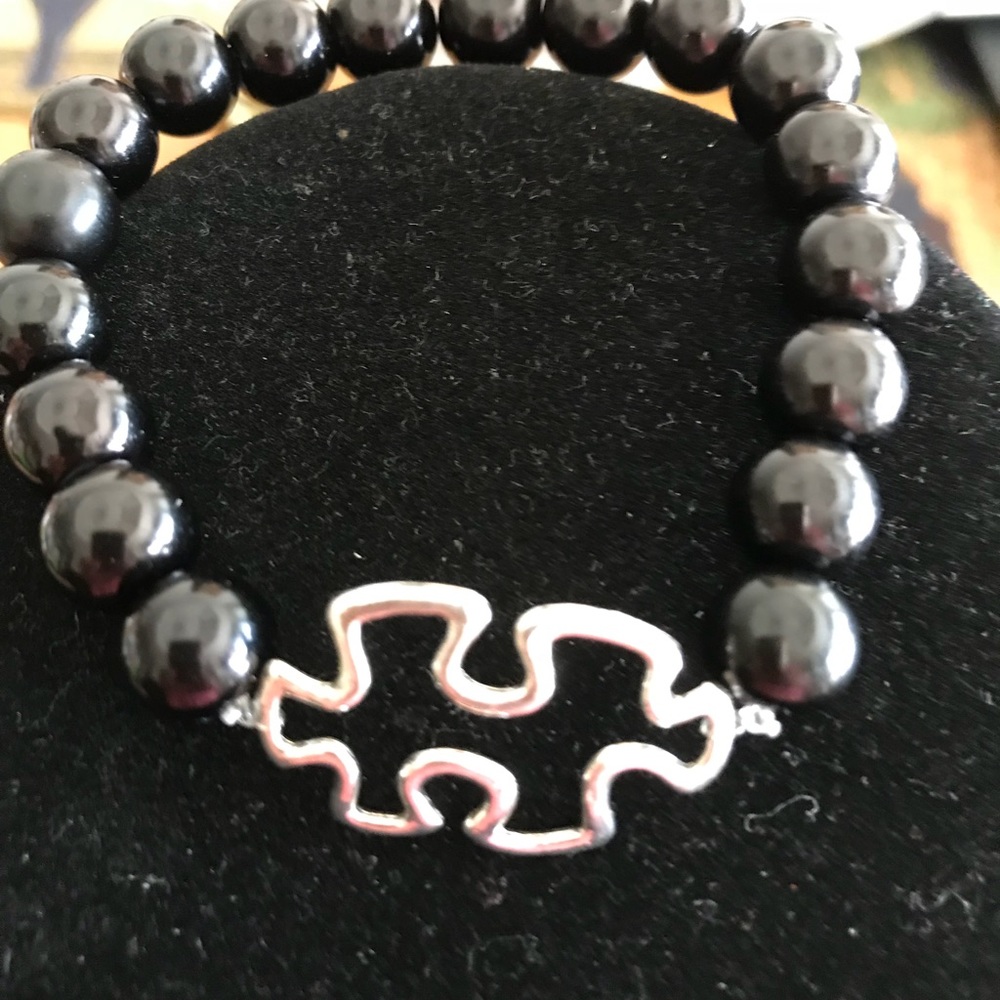 Autism  awareness Bracelet with Black balls