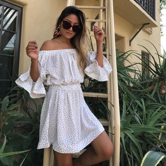 Dresses & Skirts - Polka dot off the shoulder dress