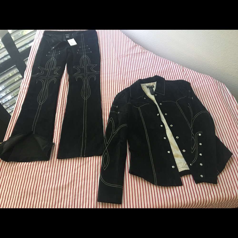 BEBE NWT  Blk. Suede jkt/pants set-med/10.