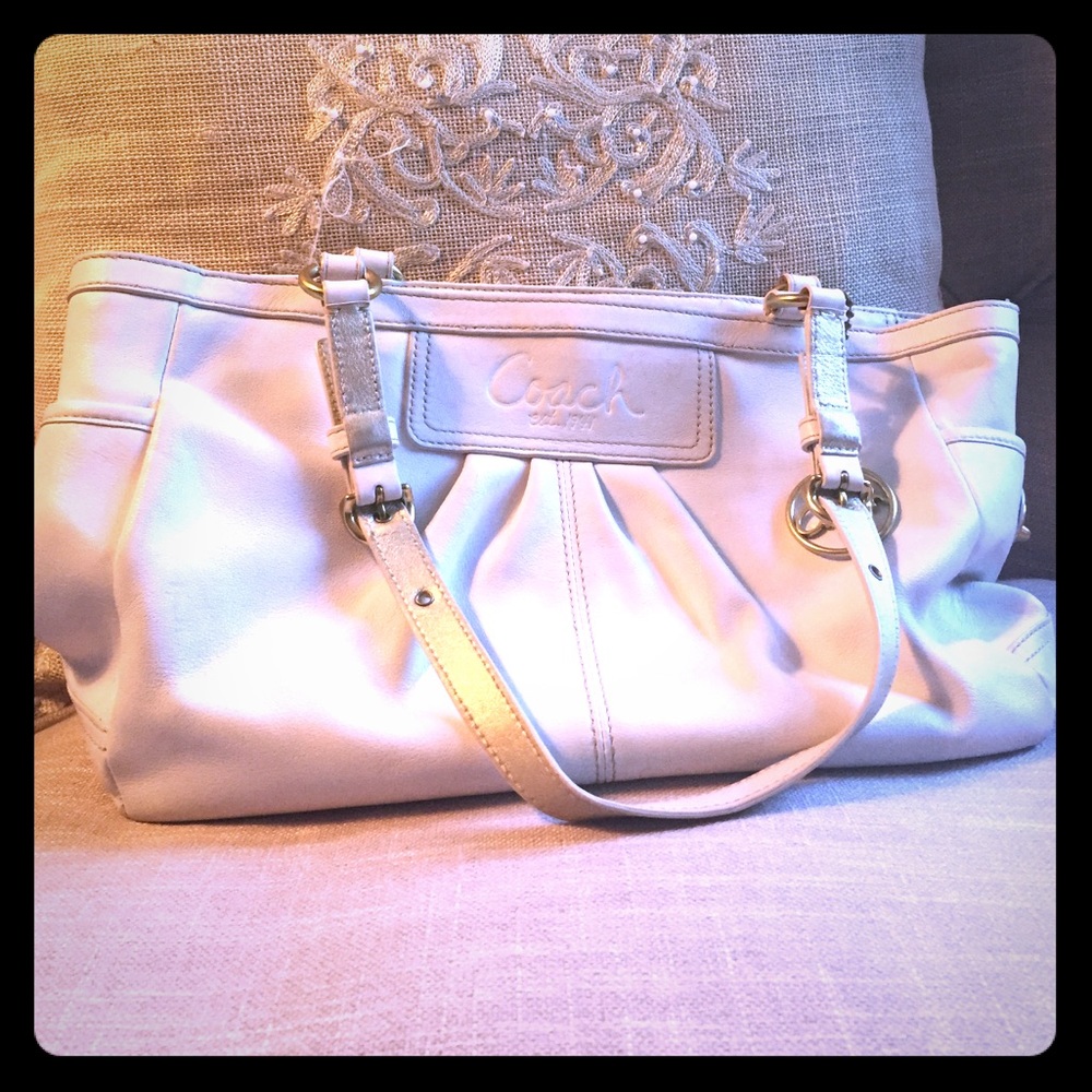 White leather Coach bag...with gold metal hardware