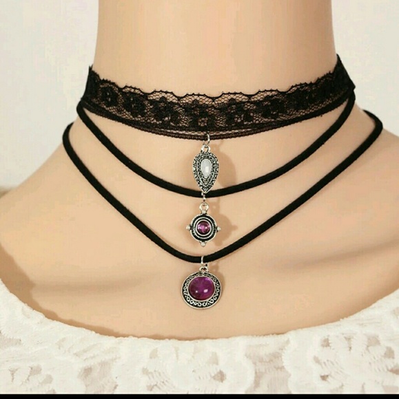 Jewelry - 3 PCs/set Vintage Gothic Black Choker Necklac