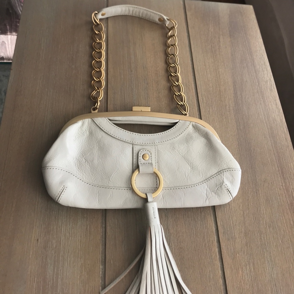 Cream leather clutch/ shoulder bag