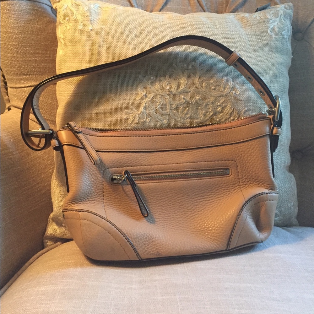 Tan leather Coach bag...silver hardware