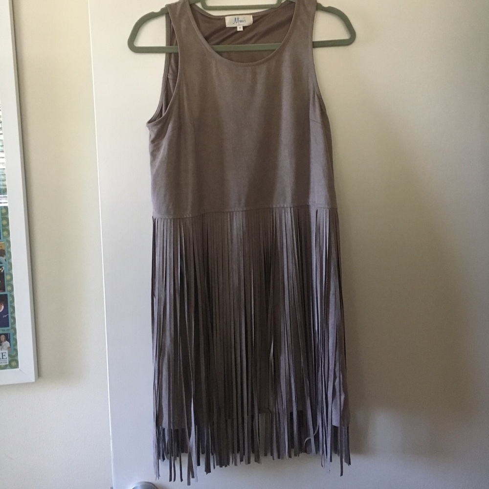 Faux Suede Fringe Dress