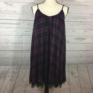 EXPRESS Plaid Print Swoop Dress + Lace Trim EXPRESS Plaid Print Swoop Dress + Lace Trim