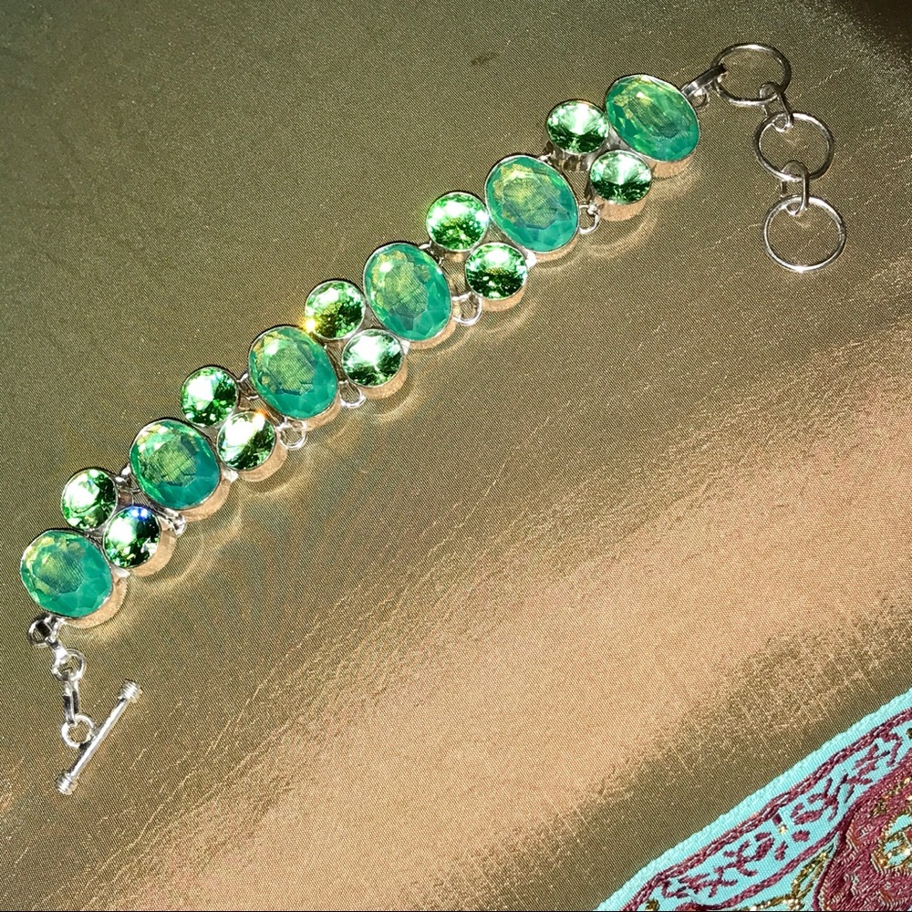 💚GREEN MILKY OPAL➕PERIDOT BRACELET•925 STERLNG💚 - Picture 3 of 8
