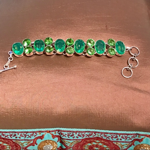 💚GREEN MILKY OPAL➕PERIDOT BRACELET•925 STERLNG💚 - Picture 2 of 8