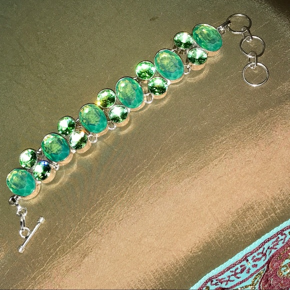 💚GREEN MILKY OPAL➕PERIDOT BRACELET•925 STERLNG💚 - Picture 3 of 8