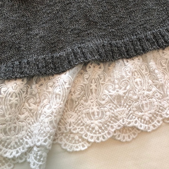 Women's AB Studio Lace Hem Crewneck Sweater - Picture 2 of 4