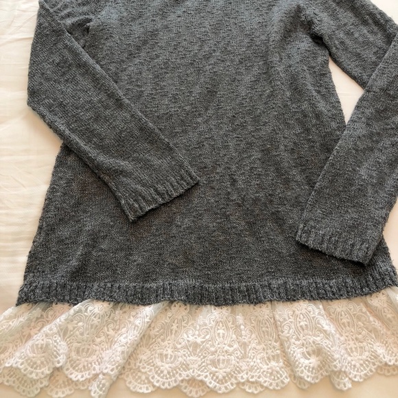 Women's AB Studio Lace Hem Crewneck Sweater - Picture 3 of 4