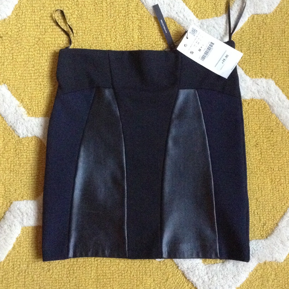 NEW Zara Black Mini Skirt w/ Vegan Leather accents
