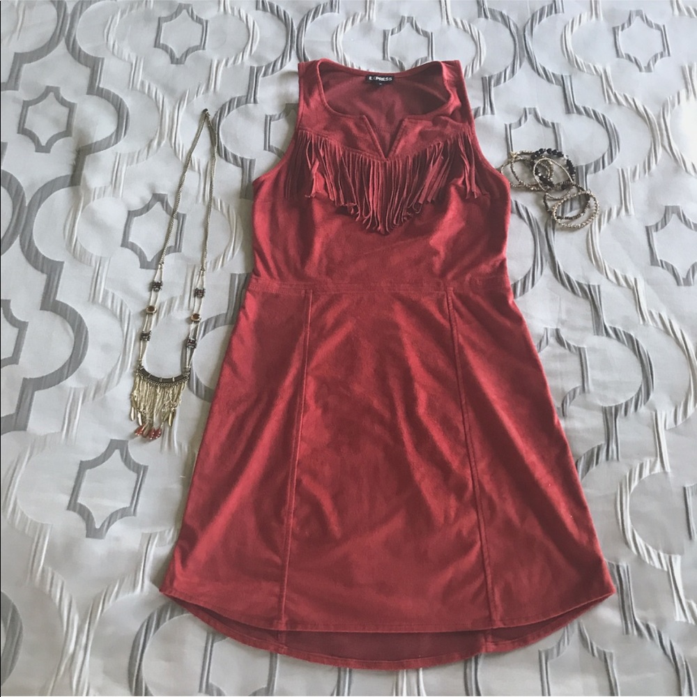 Suede Dress with Fringe Top