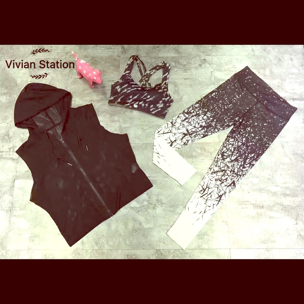 Black and white leggings (mesh zip up available)
