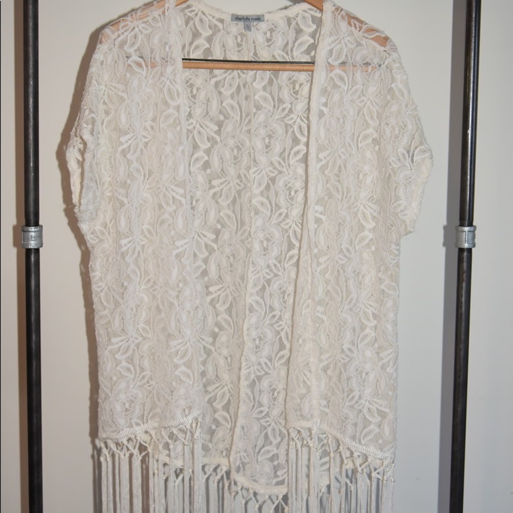 White Lace fringed shawl Charlotte Russe large