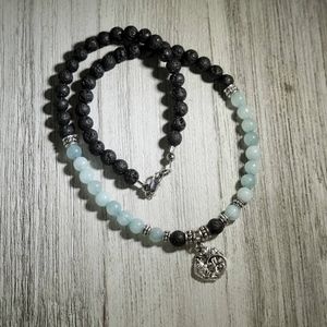 Aquamarine Essential Oil Lava Rock Necklace