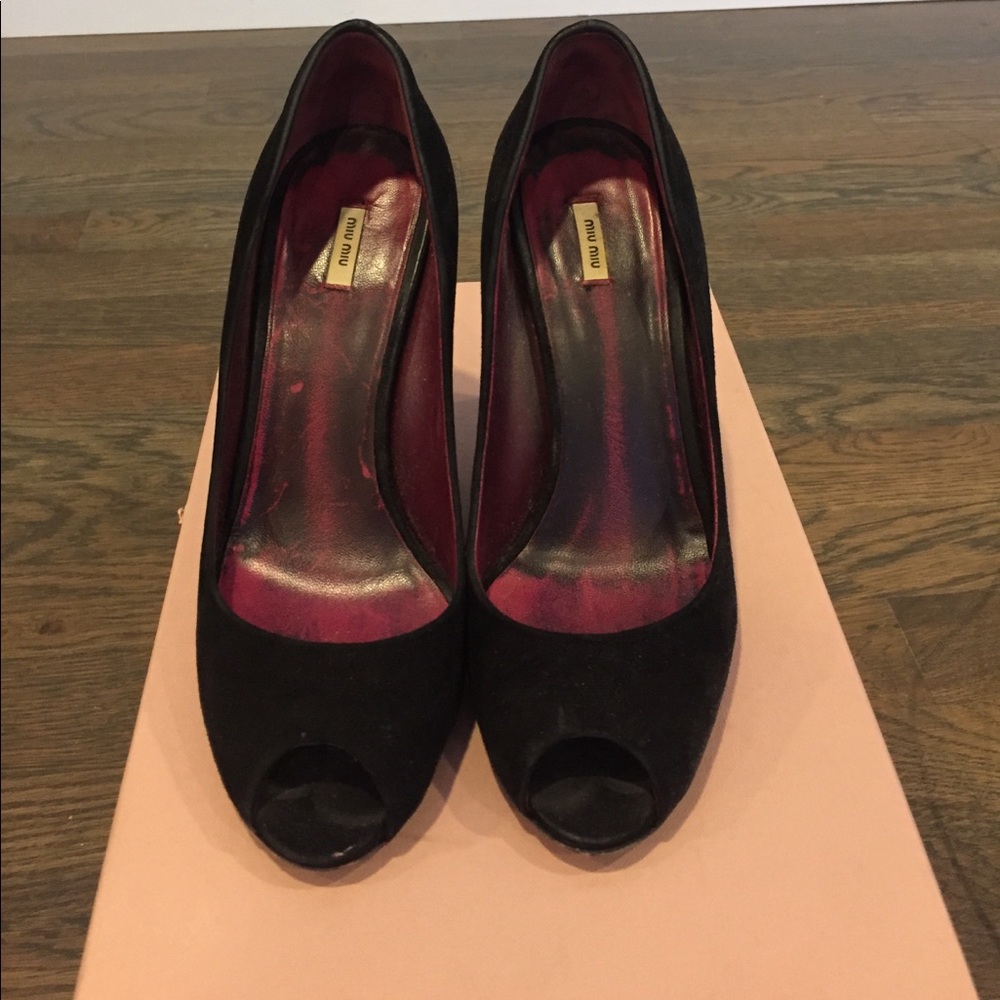 Miu miu peep toe suede wedges